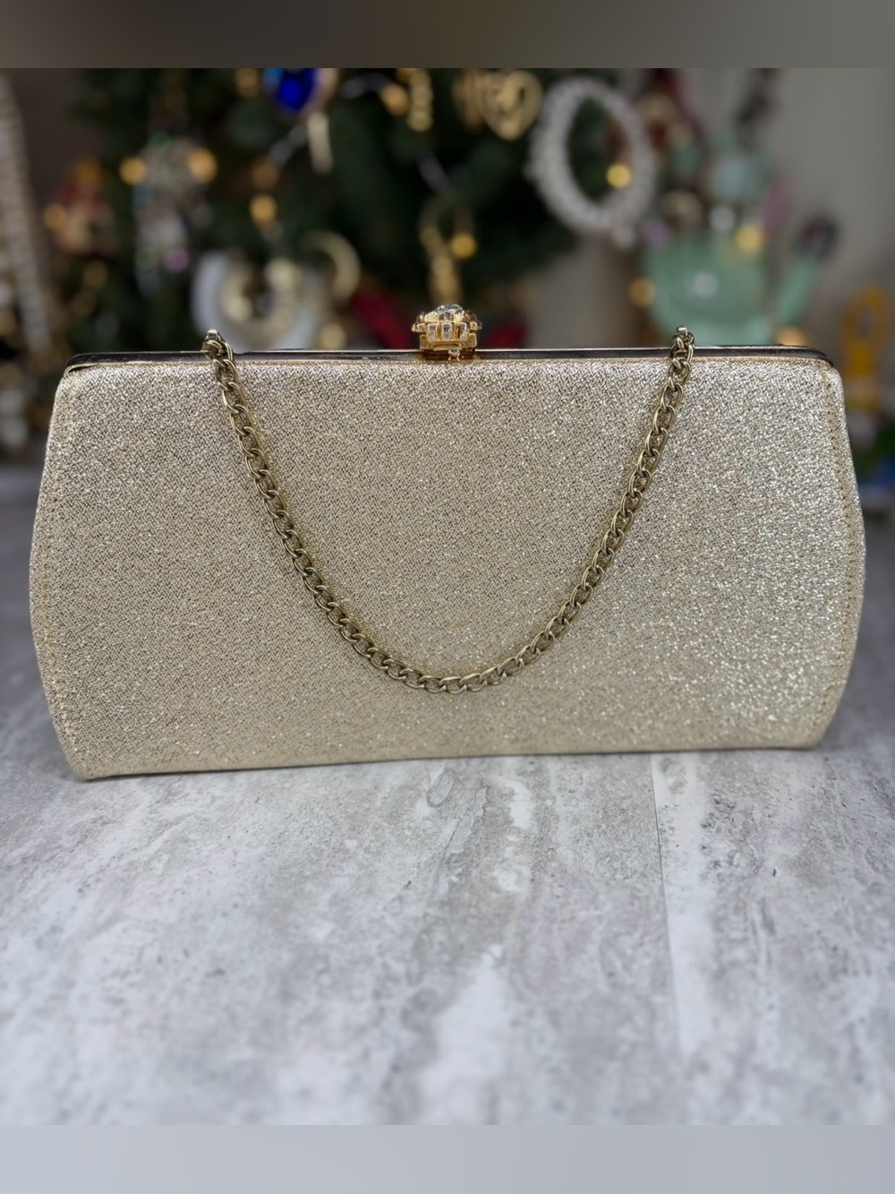 Vintage Gold Lame Evening Handbag Kiss Lock 60s Metallic Cocktail Clutch Purse